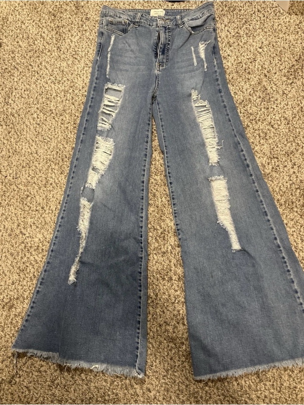 Distressed High-Rise Wide Leg Jeans - Light Wash Blue by Uniq by Litz 30/11